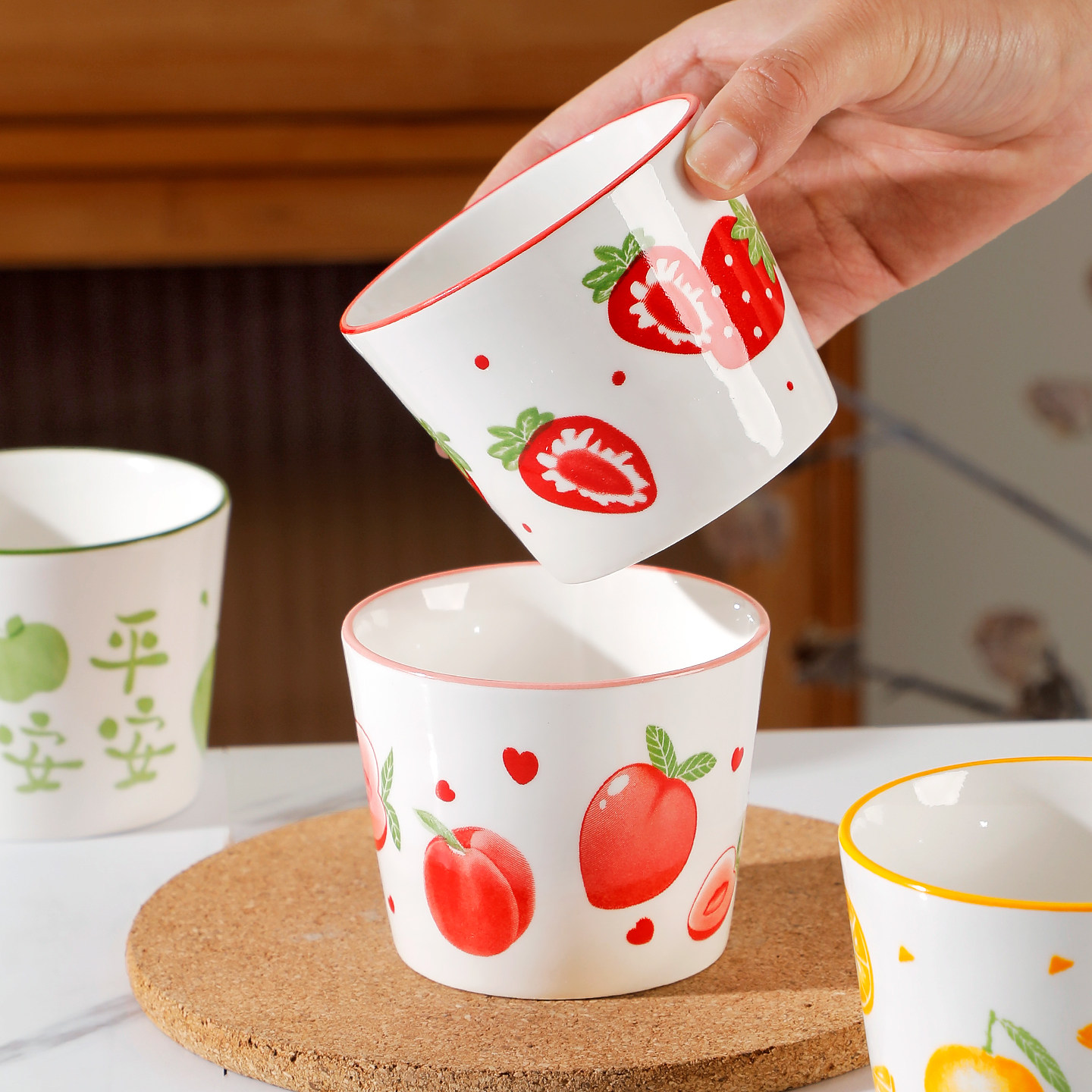 9.9元4只陶瓷杯子马克杯可爱水果茶杯家用早餐杯咖啡杯新款随手杯,淘宝优惠券,粉丝福利购,淘宝优惠卷