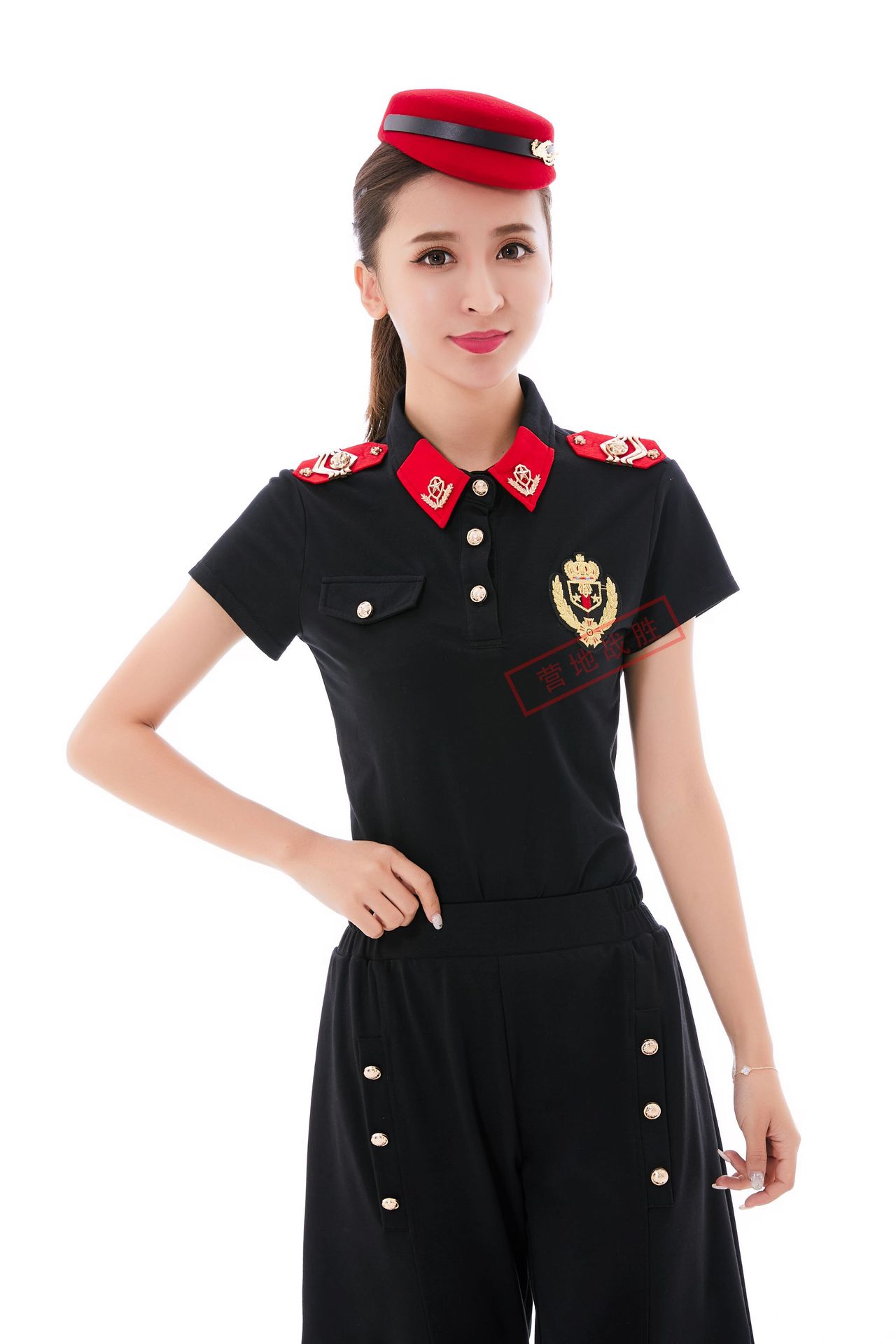 夏季新款水兵舞服装翻领胸章短袖女t恤肩章半袖吉巴特团队演出服