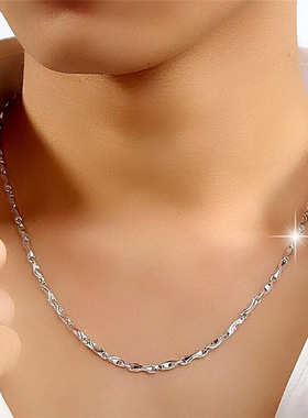 型男4M元宝链银项链情侣男女霸气元宝状银链条潮流气质锁骨链个性