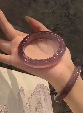 同款超仙白月光高冰种仿玉髓素圈手镯新款时尚简约玉镯子