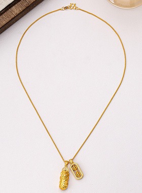 沙金镶钻福禄葫芦项链旋转吊坠中式首饰女士如意感锁骨链