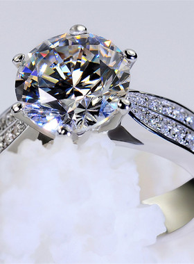 跨镜经典六爪戒指镀白金钻石女戒欧美奢华婚戒开口手饰品现货