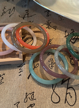 厂家玻璃仿玉10mm粗款圆条手镯一步一响叮当镯闺蜜女镯小红书