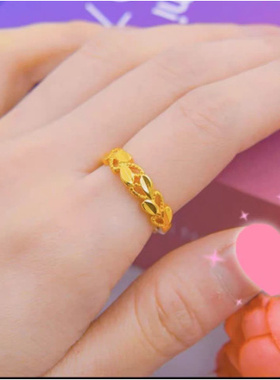 麦穗金色心心相印戒指简约时尚