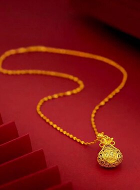 沙金款花丝镂空福袋项链