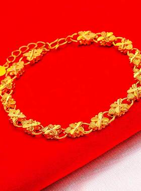 沙金色桃心四叶草手链