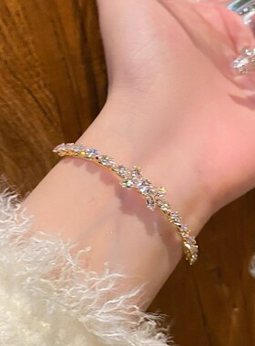 合金合成锆石手镯 麦穗蝴蝶结手镯女高级感锆石开口手环气质超仙