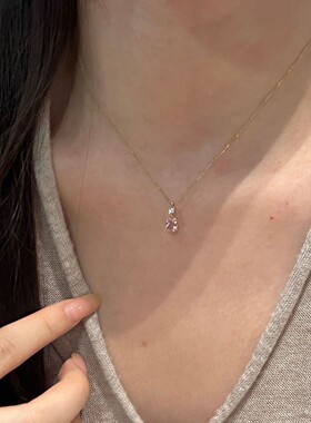 S925纯银梦幻粉钻水滴锁骨链女