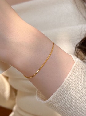 s925纯银18k金手链ins冷淡风小众设计百搭通勤叠戴素链细蛇骨手饰