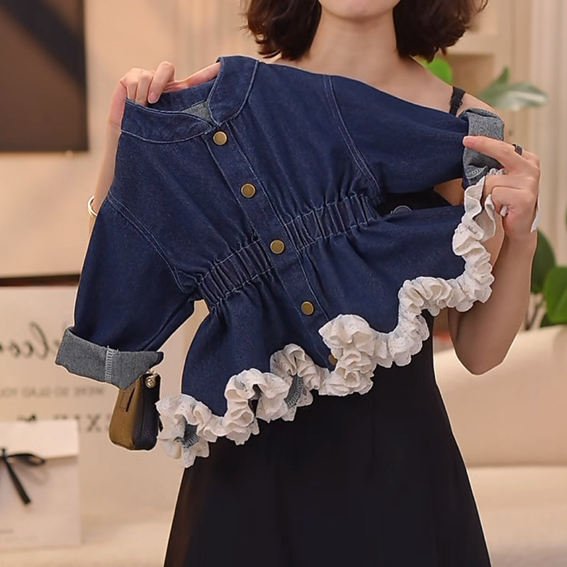 女童春季牛仔外套2026新款女孩洋气中长款卡通拼接花边甜美牛仔裙,淘宝优惠券,粉丝福利购,淘宝优惠卷