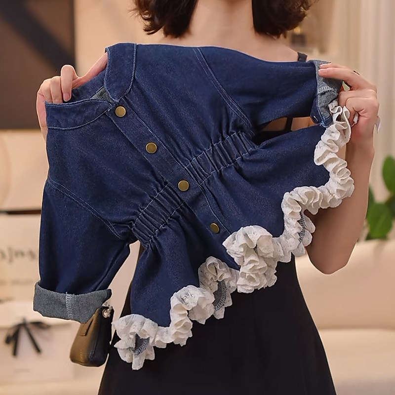 女童春季牛仔外套2026新款女孩洋气中长款卡通拼接花边甜美牛仔裙,淘宝优惠券,粉丝福利购,淘宝优惠卷