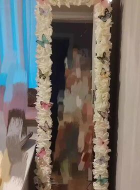 小红书创意蝴蝶镜子改造diy雪梨纸材料全身镜子边缘装饰ins高颜值