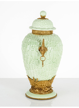 欧式铜配瓷储物罐贝壳将军储物罐