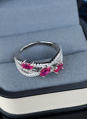 鸽血红宝石法式交叉纯银925戒指