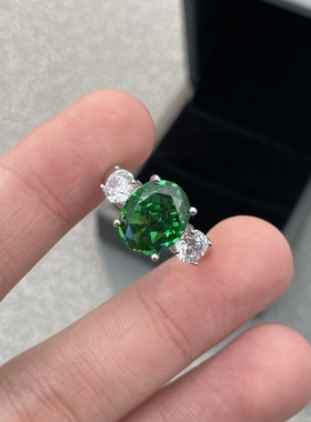 冰花切祖母绿纯银925戒指