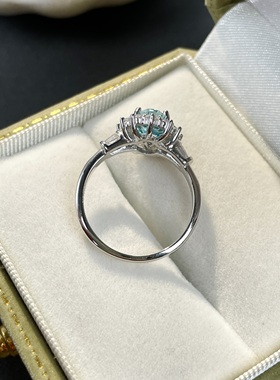 纯银s925海蓝宝高碳钻冰花切戒指