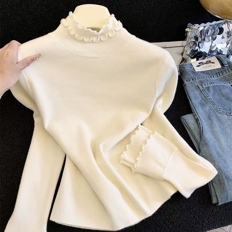 春秋德绒打底衫女内搭花边领半高领木耳边中领修身纯色气质上衣服,淘宝优惠券,粉丝福利购,淘宝优惠卷