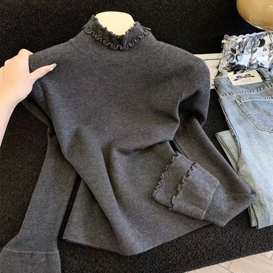 春秋德绒打底衫女内搭花边领半高领木耳边中领修身纯色气质上衣服,淘宝优惠券,粉丝福利购,淘宝优惠卷