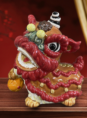 美陶陶瓷中式电视柜醒狮摆件送礼