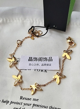 欧美风格 K家铜件加厚镀真金微镶透明锆石时尚高级蝴蝶手链女