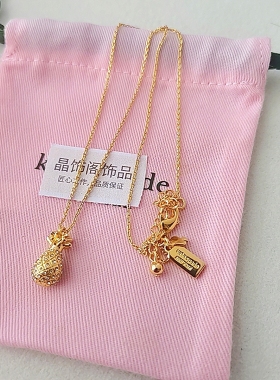 欧美小众饰品K家风格镀真金满钻立体菠萝水果系列锁骨套装项链女