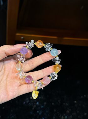 天然水晶手串黄水晶海蓝宝紫水晶能量搭配多宝手链送人女生礼物