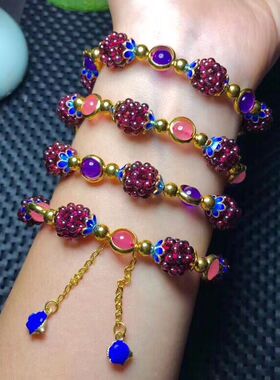 石手链酒红编织时尚饰品女