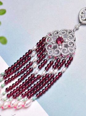 长款百搭吊坠石榴石项链挂件