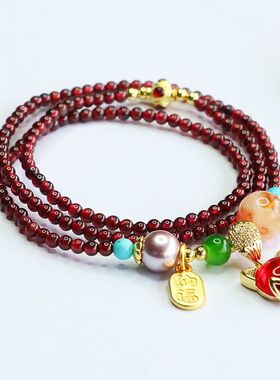 招财转运石榴石水晶串珠手链女手环网红古风多层闺蜜礼物手串首饰