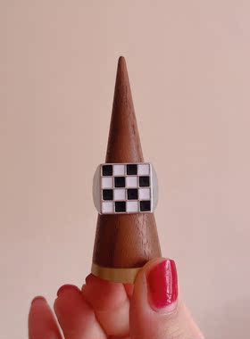 时尚个性棋盘格开口食指戒女ins潮简约百搭小众设计指环饰品2041