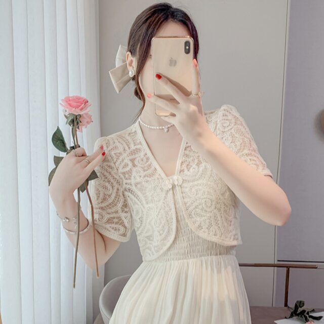Shawl ມີກະໂປງ suspender, blouse, cheongsam, cardigan ປ້ອງກັນແສງແດດສໍາລັບແມ່ຍິງ, ເສື້ອຢືດຜ້າໄຫມກ້ອນບາງ, ເສື້ອຄຸມລະດູຮ້ອນສັ້ນ