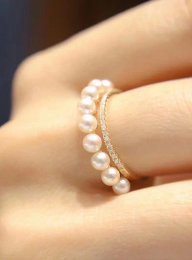 zacw.ly925纯银镀金简约精致珍珠戒指金色高级时尚款