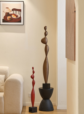 侘寂风简约雕塑轻奢高级感客厅玄关落地高款细长型抽象摆件工艺品