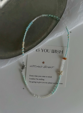 夏日沙滩原创设计海盐薄荷手作串珠项链小众高级感串珠项链