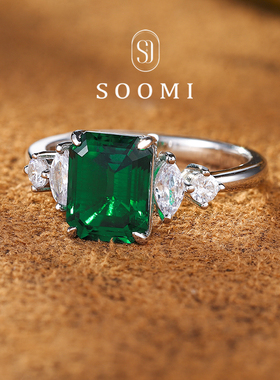 【新品 长青】祖母绿戒指2.2ct沃顿色培育彩宝小八角全净体绿宝石