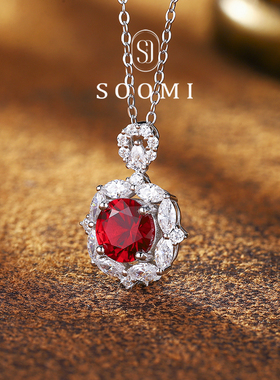【新品 占星师】鸽血红宝石项链圆切1.8ct培育彩宝925银镀18k吊坠