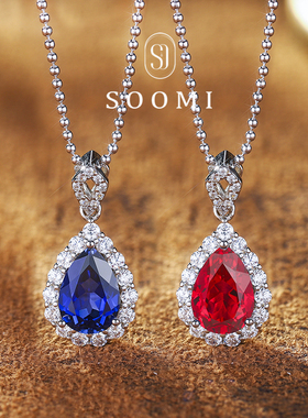 【新品 绽放】鸽血红宝石项链2.6克拉培育彩宝925银镀金水滴吊坠