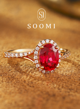 【新品 向晚书】红宝石戒指1.8ct人工培育彩宝蛋形鸽血红戴妃女戒