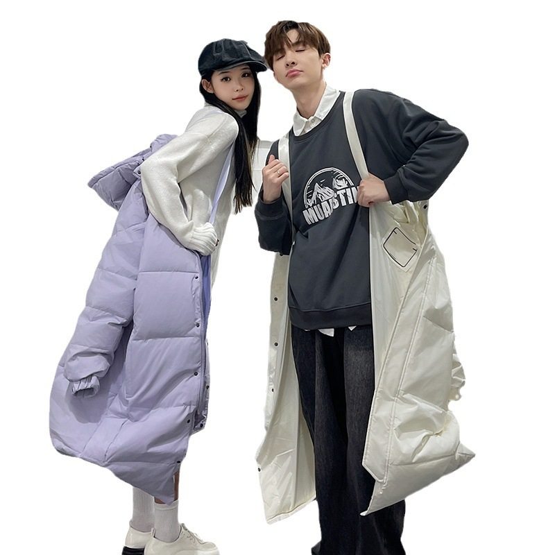 跨境批秋冬新品情侣同款长款过膝羽绒服男中戏女宽松休闲保暖外套,淘宝优惠券,粉丝福利购,淘宝优惠卷