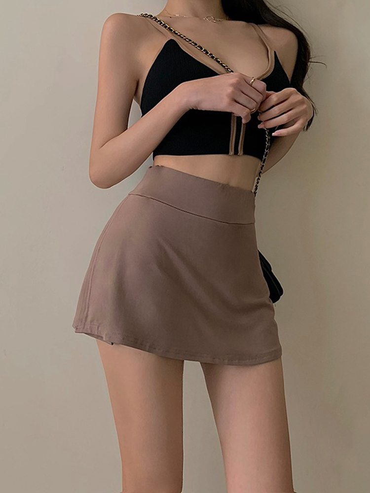 High Waist Slit Tight Hip Short Skirt高腰开叉谨慎a字运动短裙 - 图0