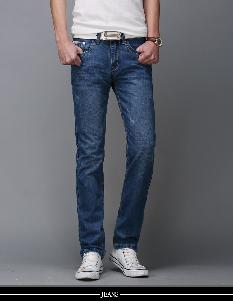 Youth Popular Mid-Waist Fashion Men's Long Pants Denim Pants - 图0