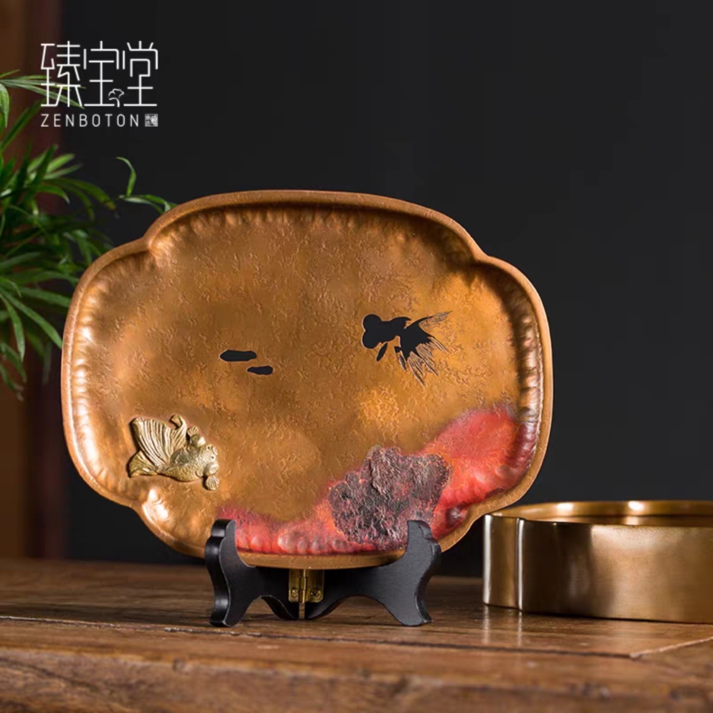 小白茶具//臻宝堂纯铜壶承手工鎏银茶盘储水茶台小型茶托干泡台,淘宝优惠券,粉丝福利购,淘宝优惠卷