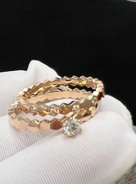 VOGO蜂巢戒指纯银轻奢高级感素圈几何玫瑰金蜂窝欧阳娜娜同款叠戴