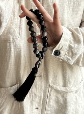 天然银曜石手持平安扣长庚黑曜石手串小红书同款送男友汉服古风