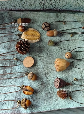 自然果实项链植物木质森系蜡绳可调节创意设计感吊坠毛衣链锁骨链