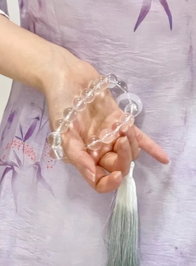 天然7a级白水晶手持十八子佛珠男女手串国风新中式莲花吊坠可定制