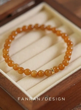 黄糖~天然新疆和田玉手链女秋冬温柔款设计且末红糖单圈手串