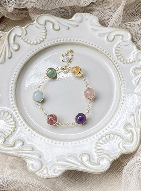 原创设计天然水晶手串女六星多宝手链简约精致显手细轻奢送女友