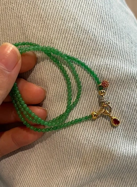 小红书爆款DIY祖母绿串珠项链女2024新款时尚轻奢绿宝红宝圆珠链