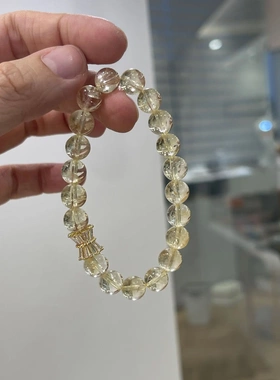 巧恩天然黄阿塞手链花托设计款女生大颗粒个性小众黄水晶串珠